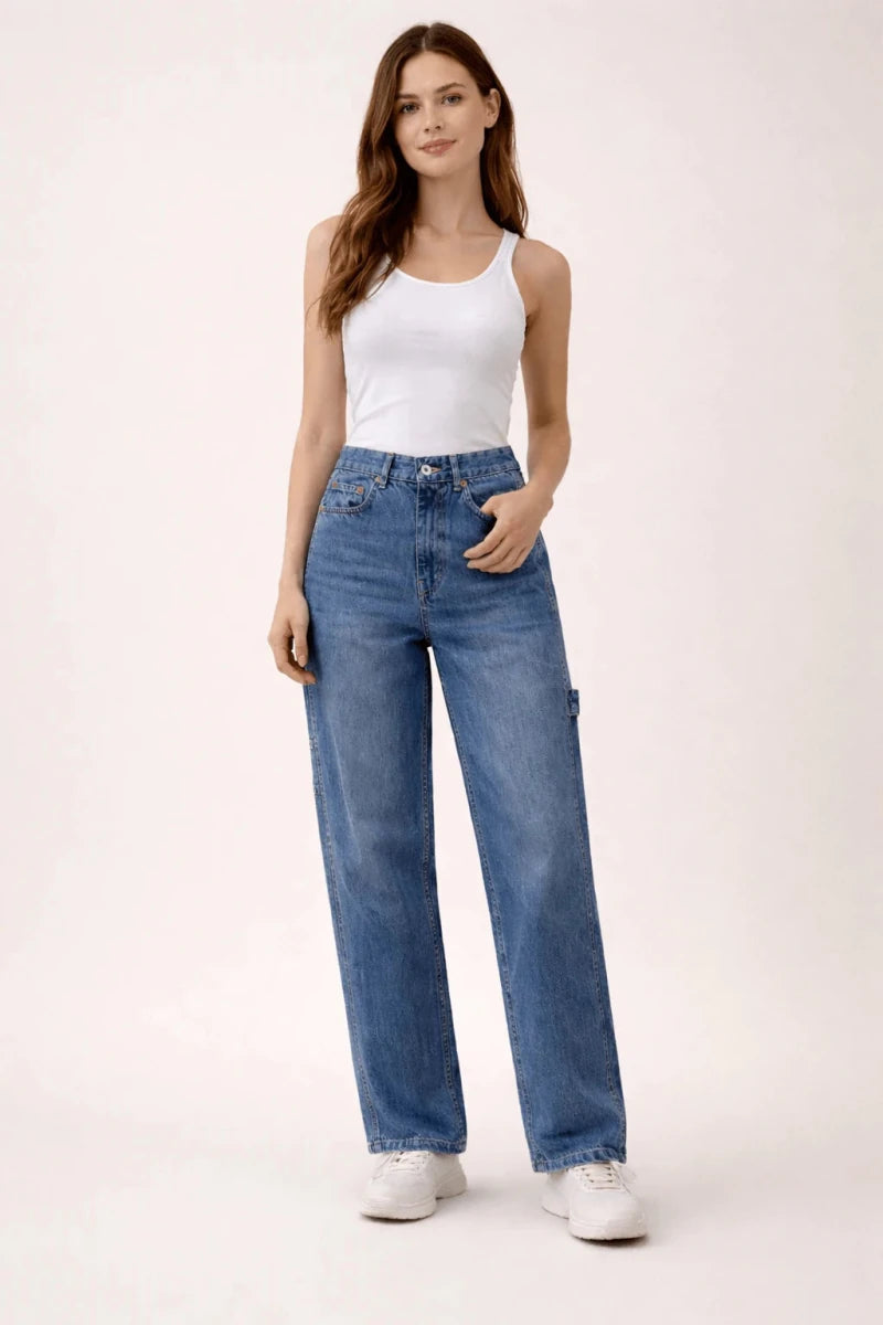 Wide - Leg Frayed Hem Jeans - ELLY