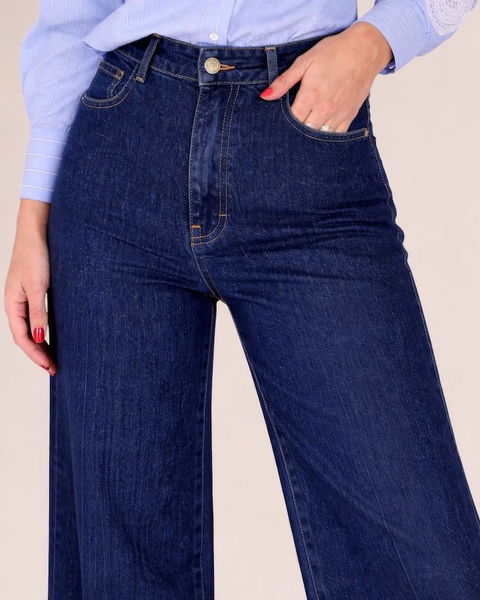 Wide - Leg High - Rise Dark Denim Jeans - ELLY