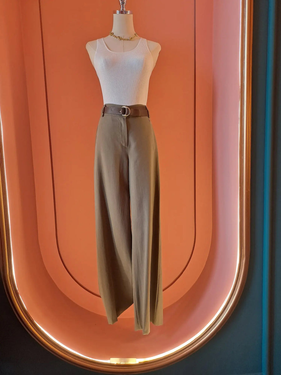 Wide - Leg Tailored Pants – Verde - ELLY