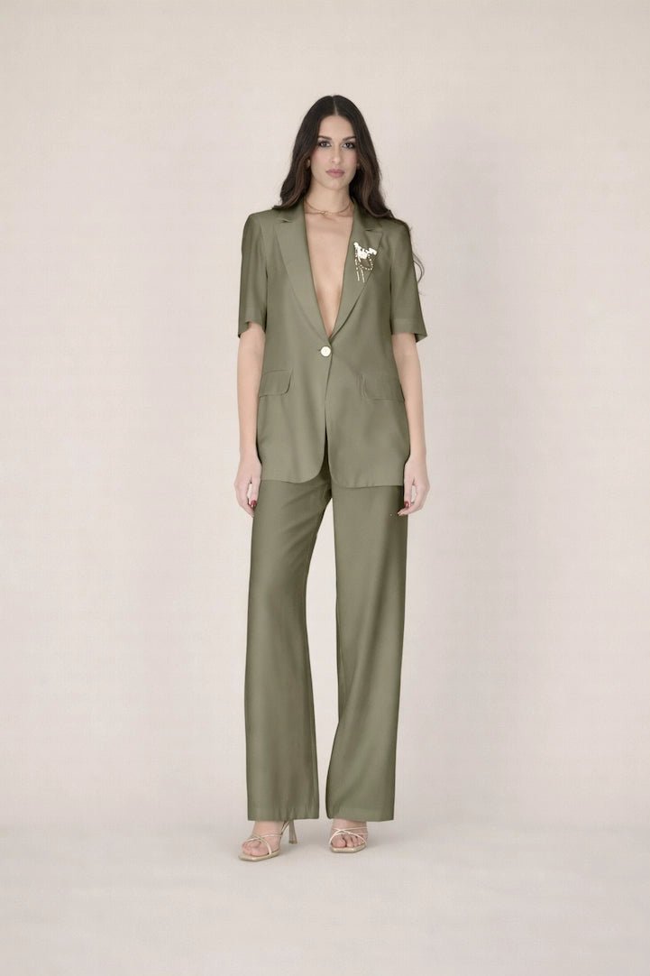 Wide - Leg Tailored Pants – Verde - ELLY