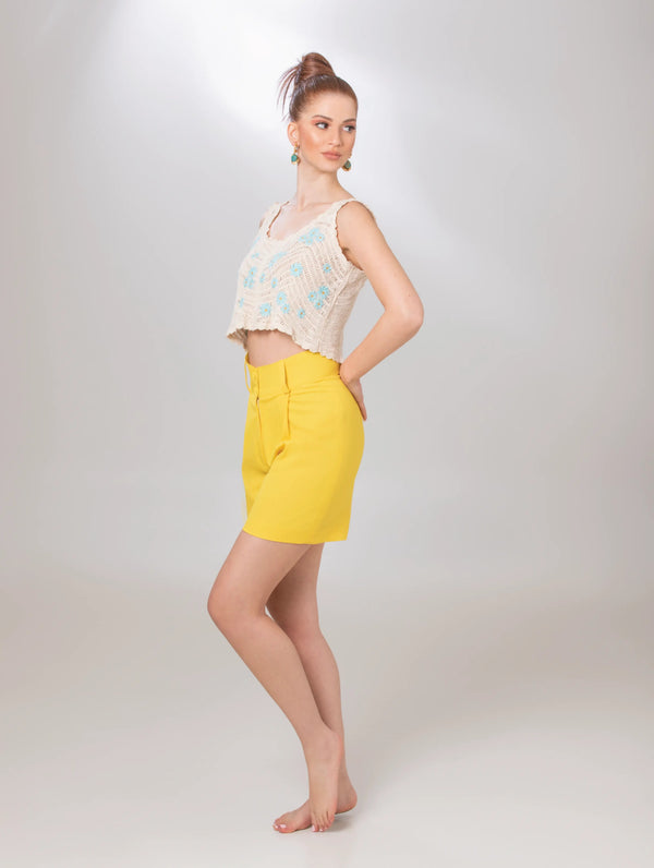 Yellow Linen Shorts - ELLY