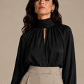Zendaya Black Gathered-Neck Shirt in Nero, closer product view showing the upper garment silhouette