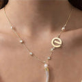 Zircon Half Moon Necklace with Pearl Ornaments - ELLY