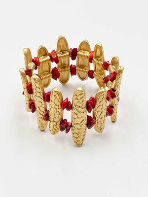 18 Karat gold plated brass bracelet with faux coral stone - ELLY