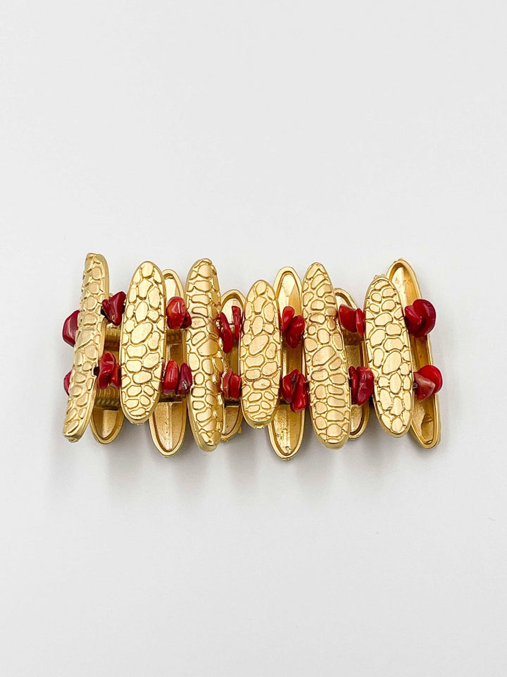 18 Karat gold plated brass bracelet with faux coral stone - ELLY