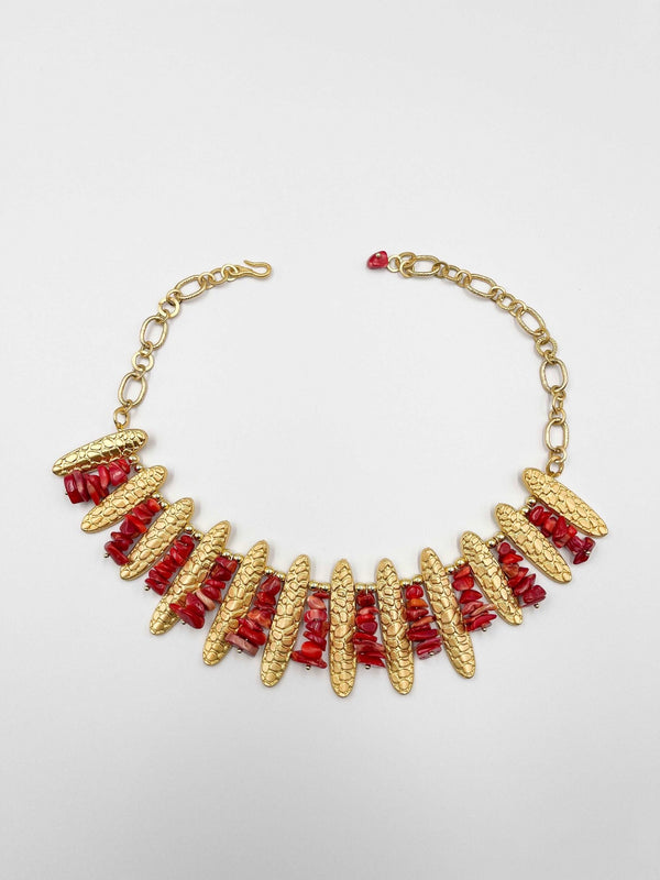 18 Karat gold plated brass necklace with faux coral stone - ELLY