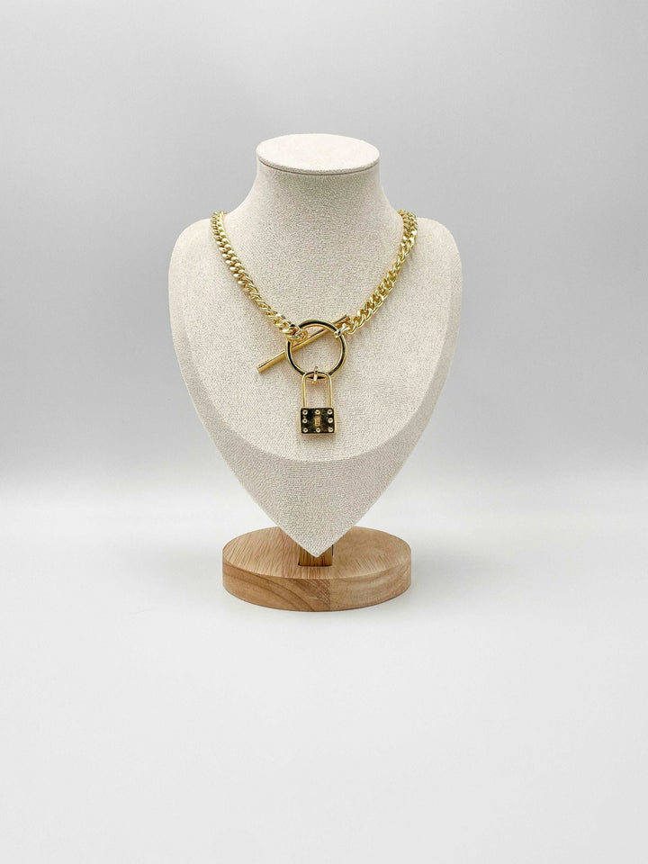 18 Karat Gold Plated Brass Necklace with Lock - ELLY