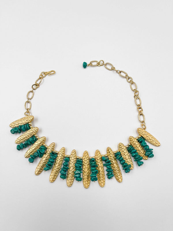 18 Karat gold plated brass necklace with turquoise stone - ELLY