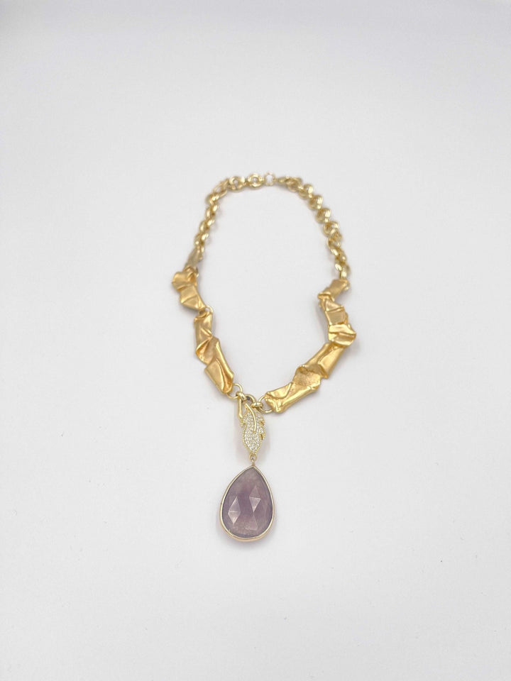 18 karat gold plated necklace featuring a striking agate stone pendant - ELLY