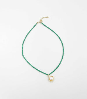 18 karat gold plated necklace featuring beads and a striking Japanese pearl pendant - ELLY