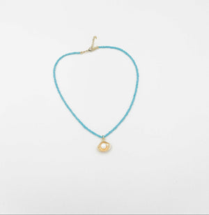 18 karat gold plated necklace featuring beads and a striking Japanese pearl pendant - ELLY
