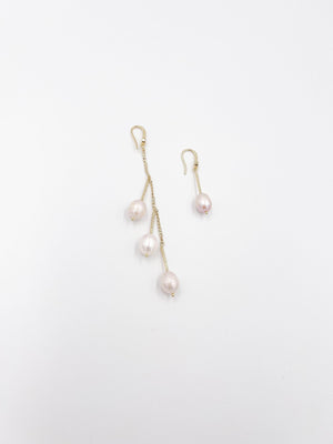 Baroque Pearl in 18K Gold-Plated Brass Long and Short Earrings - ELLY