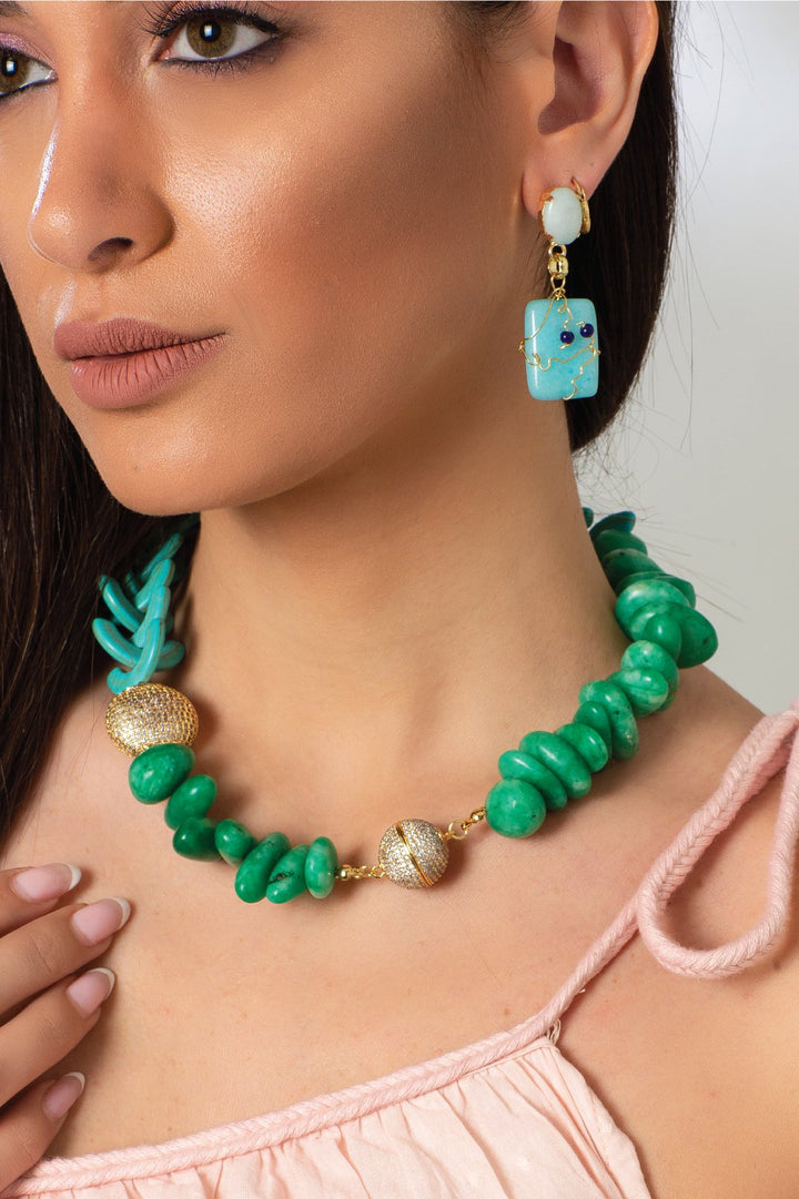Beautiful jade stone earrings, crafted with 18 karat gold plated metal - ELLY
