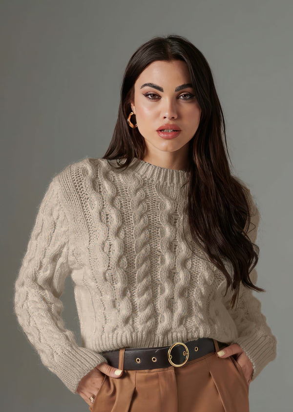 Beige Short Knit Sweater - ELLY