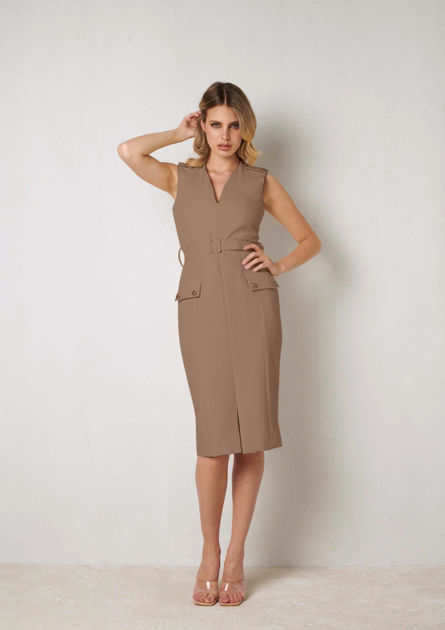 Beige Sleeveless Dress - ELLY