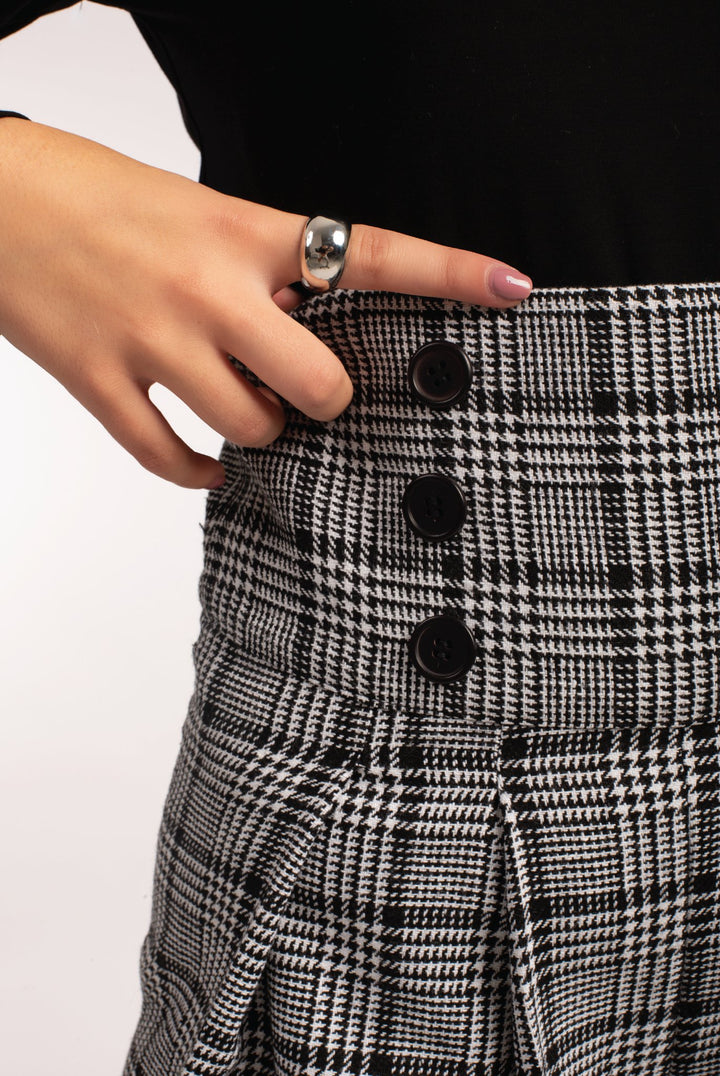 Black and White Plaid High Waisted Pleated Pants - ELLY