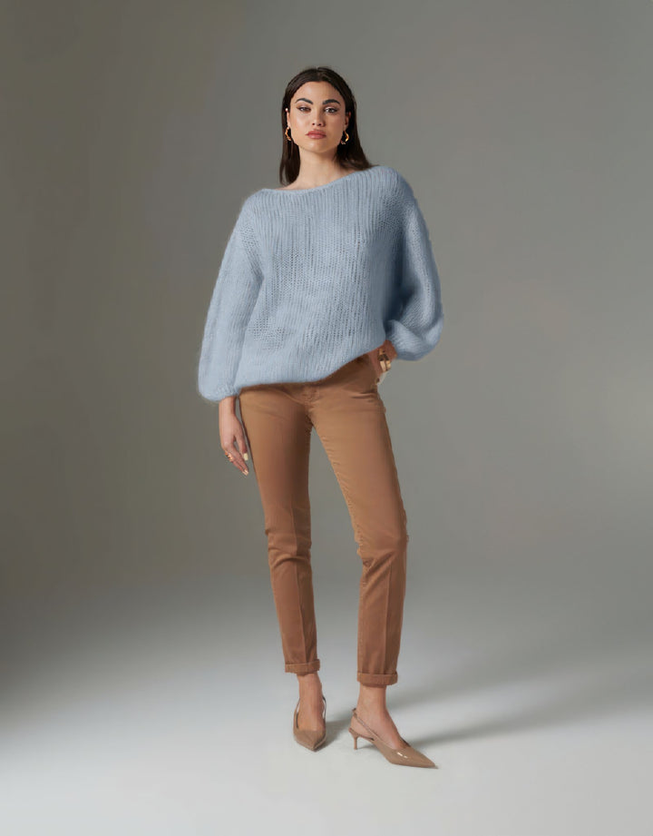 Blue Gray Oversized Knitted Sweater - ELLY