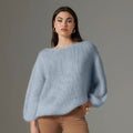 Blue Gray Oversized Knitted Sweater - ELLY