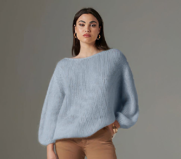 Blue Gray Oversized Knitted Sweater - ELLY