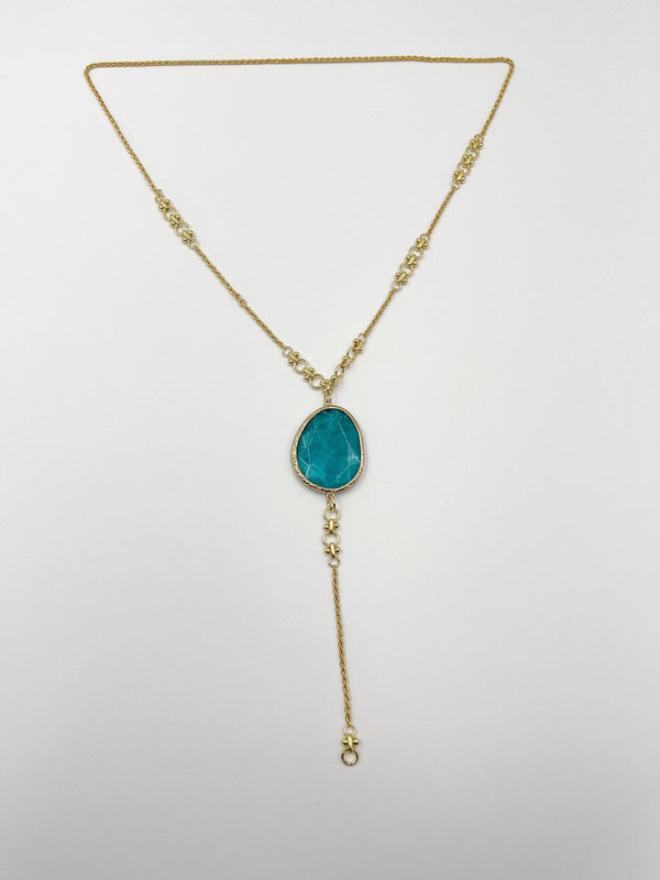 Blue Zircon Stone Adorned 18-Karat Gold-Plated Chain Necklace - ELLY