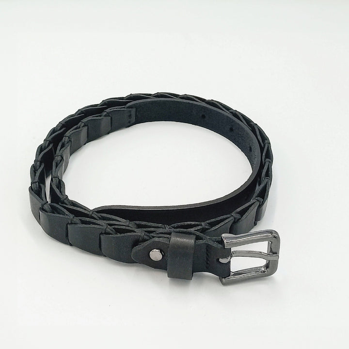 Braided Leather Belt in Sleek Black - ELLY
