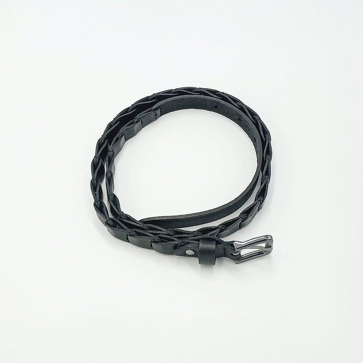 Braided Leather Belt in Sleek Black - ELLY