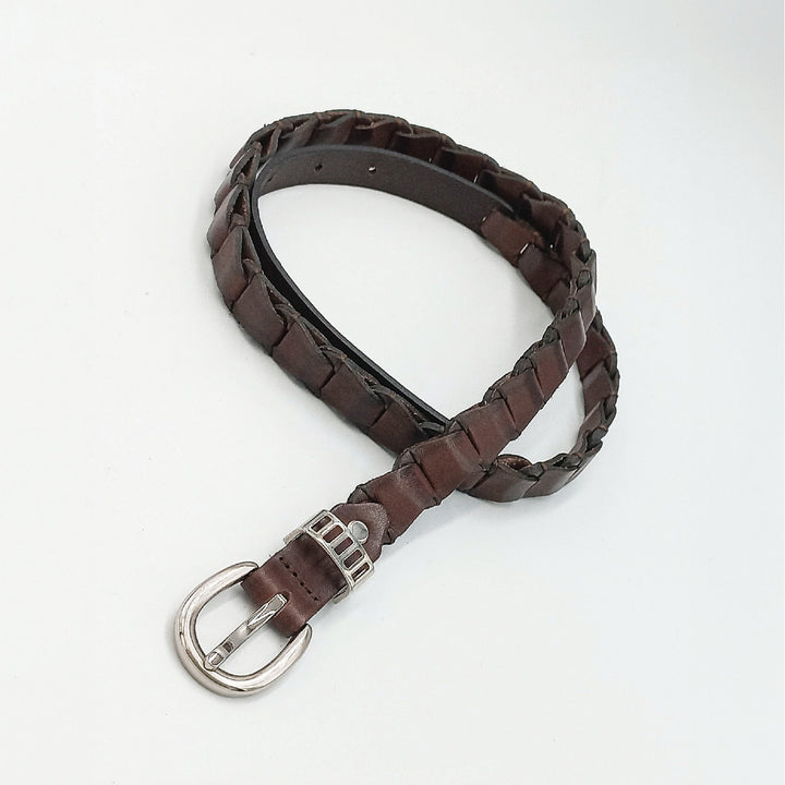 Braided Leather Belt in Tan with Golden Sheen - ELLY