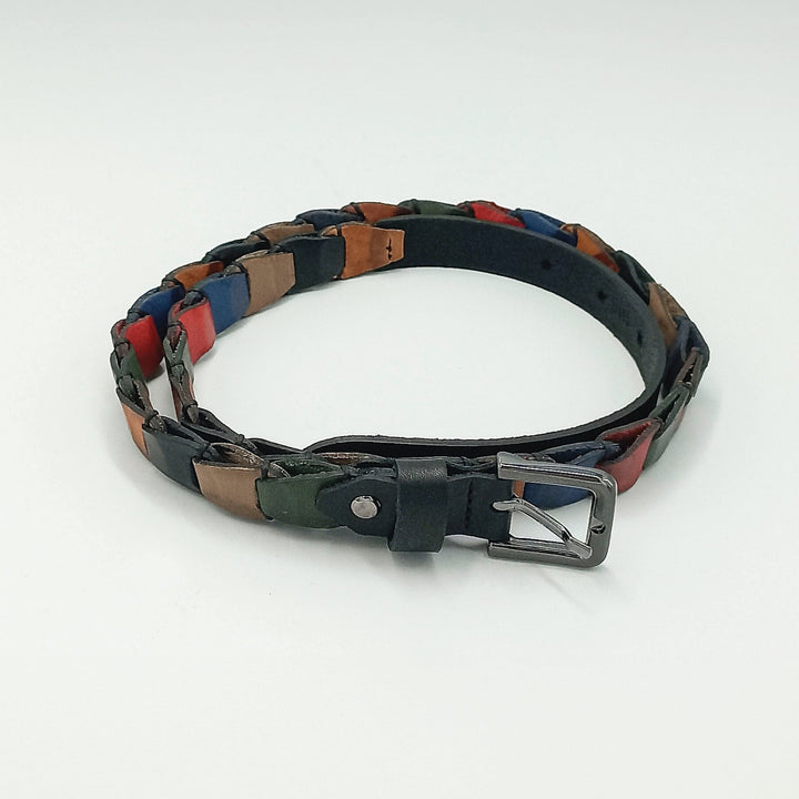 Braided Leather Belt in Vibrant Multicolor - ELLY