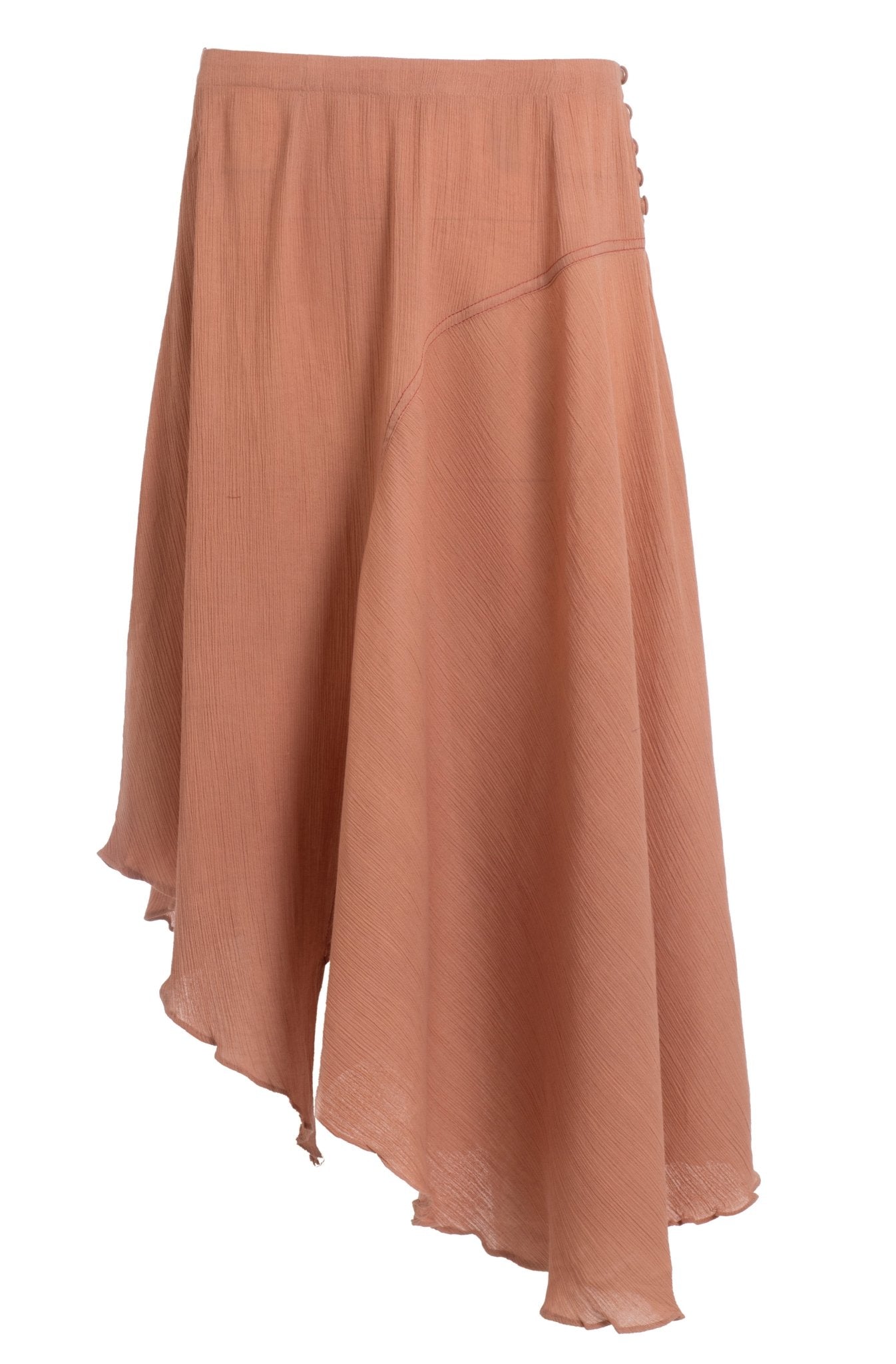 Brown Asymmetric Paneled Midi Skirt - ELLY