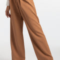 Brown Wide-Leg Pleated Pants - ELLY