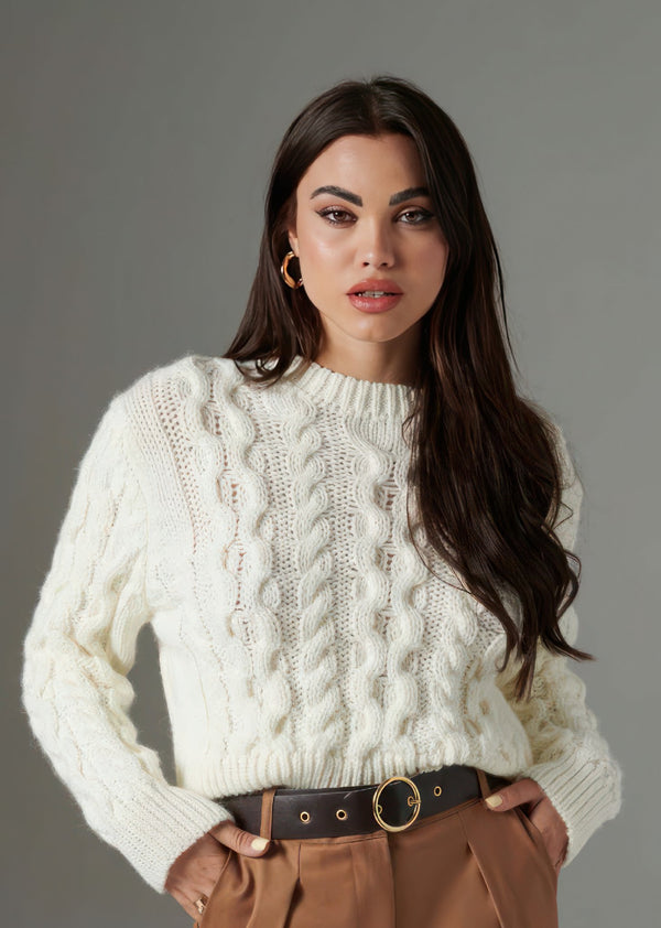 Cream Short Knit Sweater - ELLY