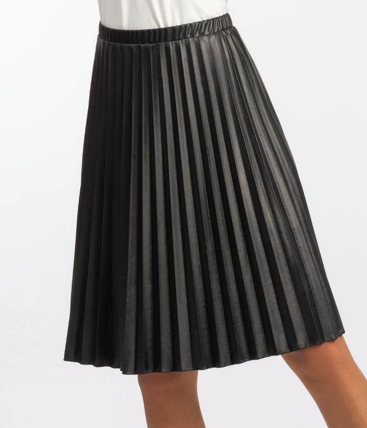 Elegant Black Plisse Leather Skirt - ELLY