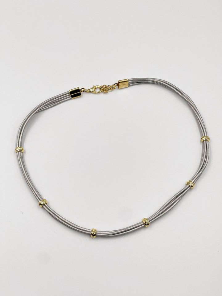 Genuine leather choker, fastened with an 18-karat gold-plated brass buckle - ELLY