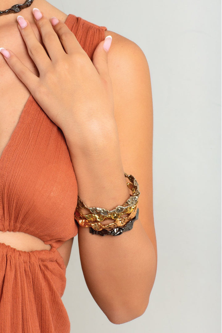 Gold Color Copper bracelet coated in rhodium - ELLY