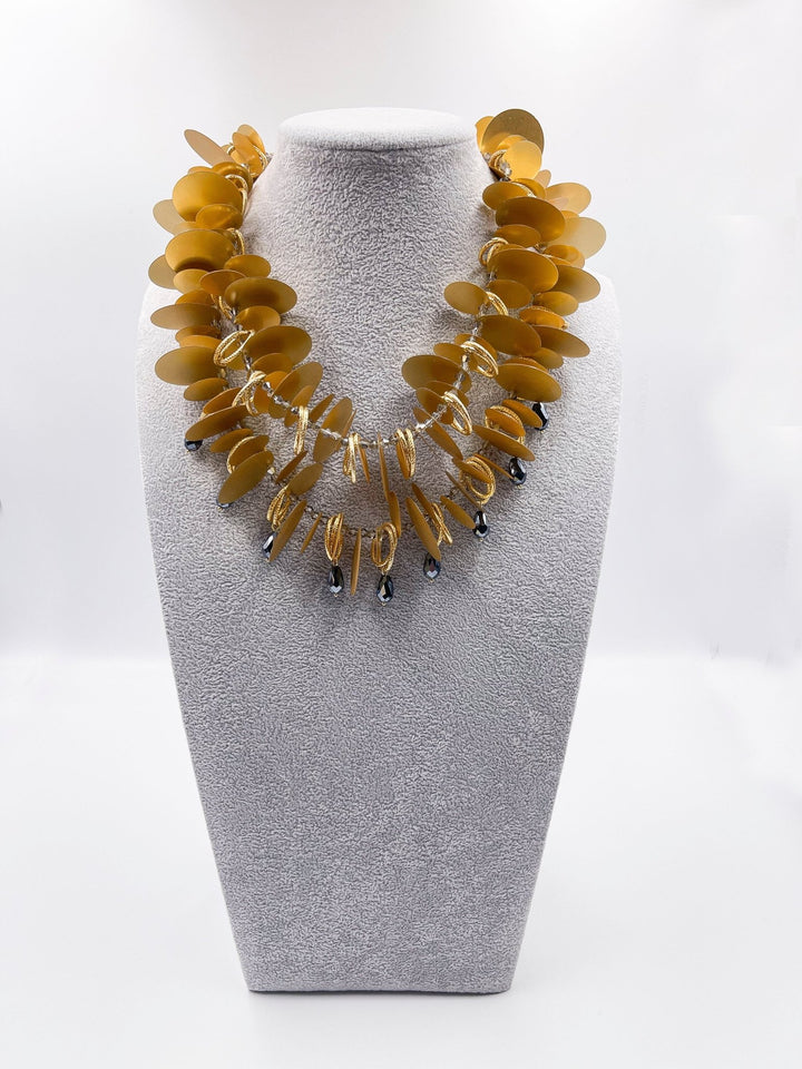 Gold Leaf Necklace Featuring Preciosa Czech Crystals - ELLY