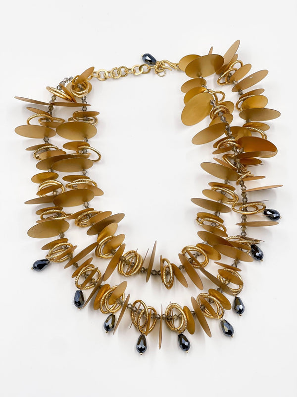 Gold Leaf Necklace Featuring Preciosa Czech Crystals - ELLY