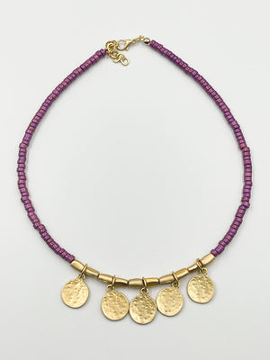 Gold plated 18 karat lab colored stone necklace - ELLY