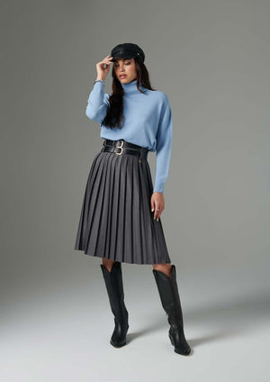 Gray Pleated Double Waist Skirt - ELLY