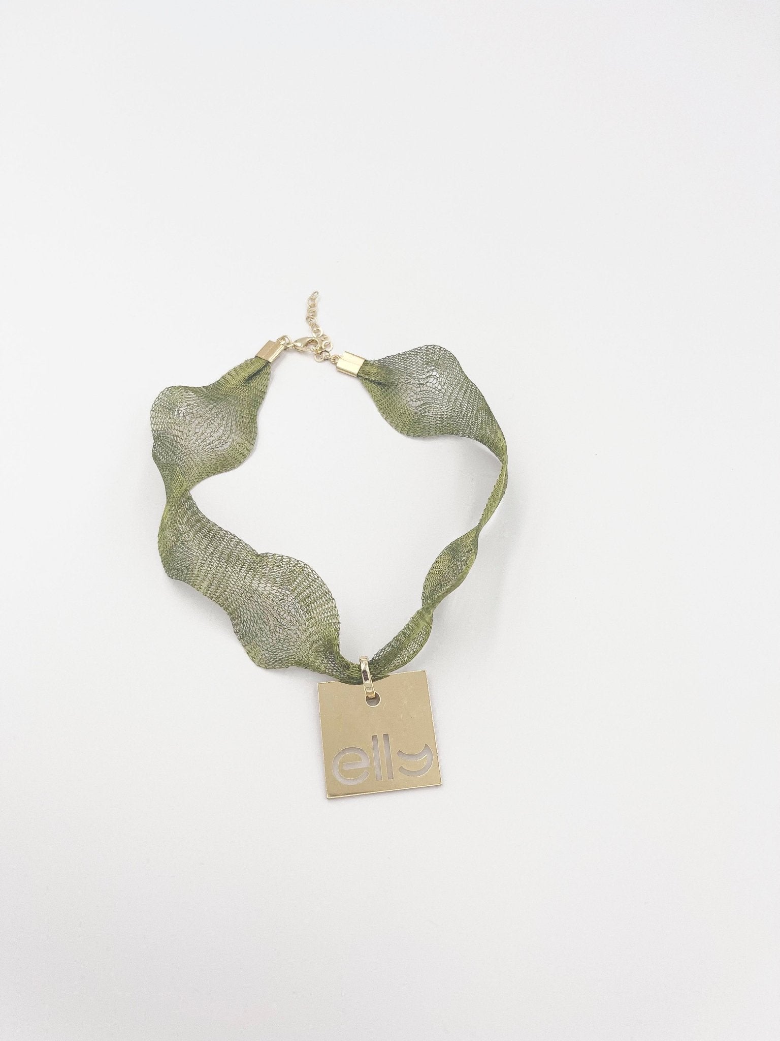 Green Fil Metallic necklace with 18 Karat gold plated brass chain - ELLY