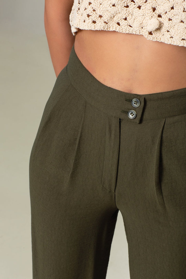Green Linen Pants - ELLY