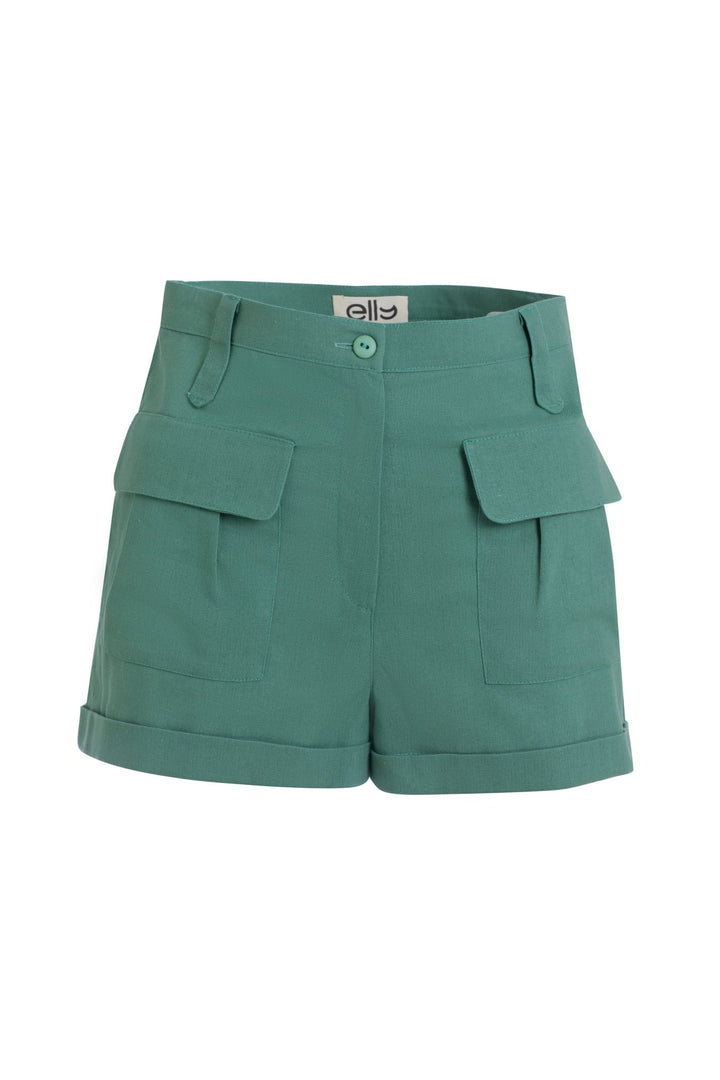 Green Linen Shorts - ELLY