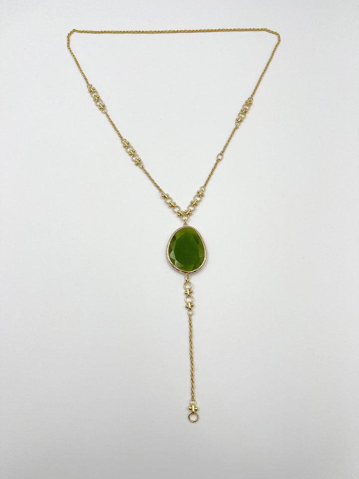 Green Zircon Stone Adorned 18-Karat Gold-Plated Chain Necklace - ELLY