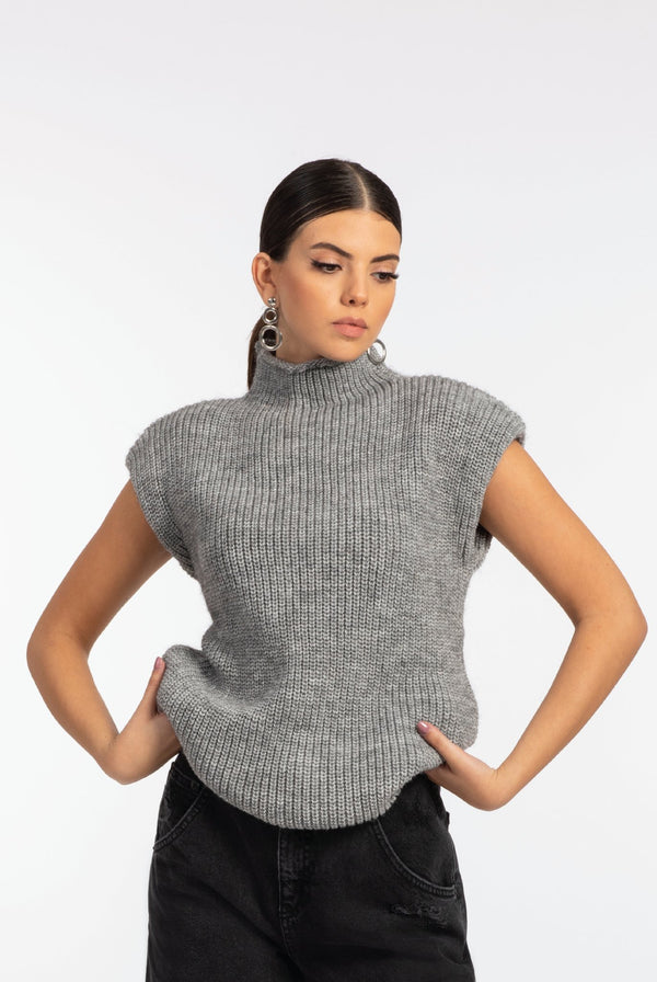 Grey Sleeveless Knit Sweater - ELLY