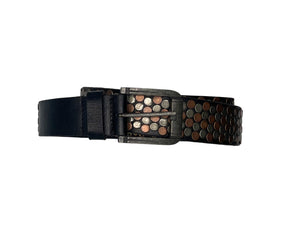 Handmade Black Leather Belt with Artisanal Hand-Tooling - ELLY