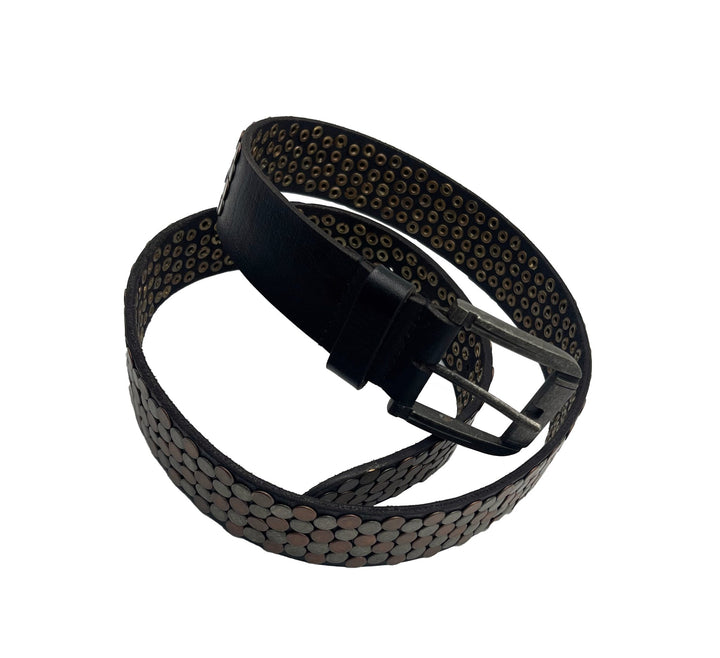 Handmade Black Leather Belt with Artisanal Hand-Tooling - ELLY