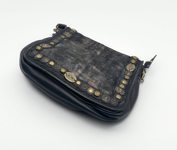 Handmade Classic Black Leather Purse with Gold Studs - ELLY