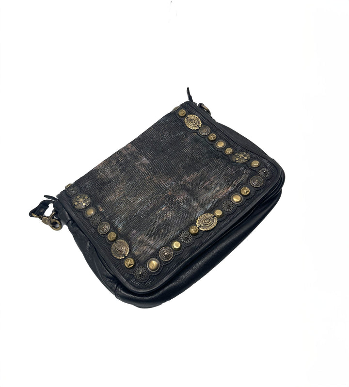 Handmade Classic Black Leather Purse with Gold Studs - ELLY