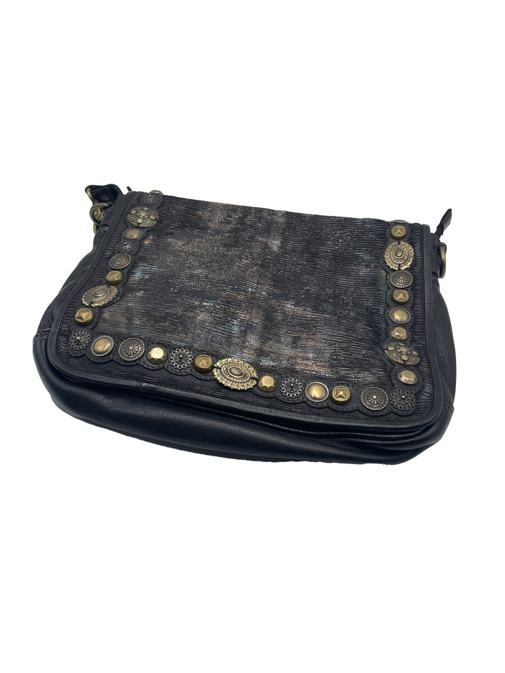 Handmade Classic Black Leather Purse with Gold Studs - ELLY