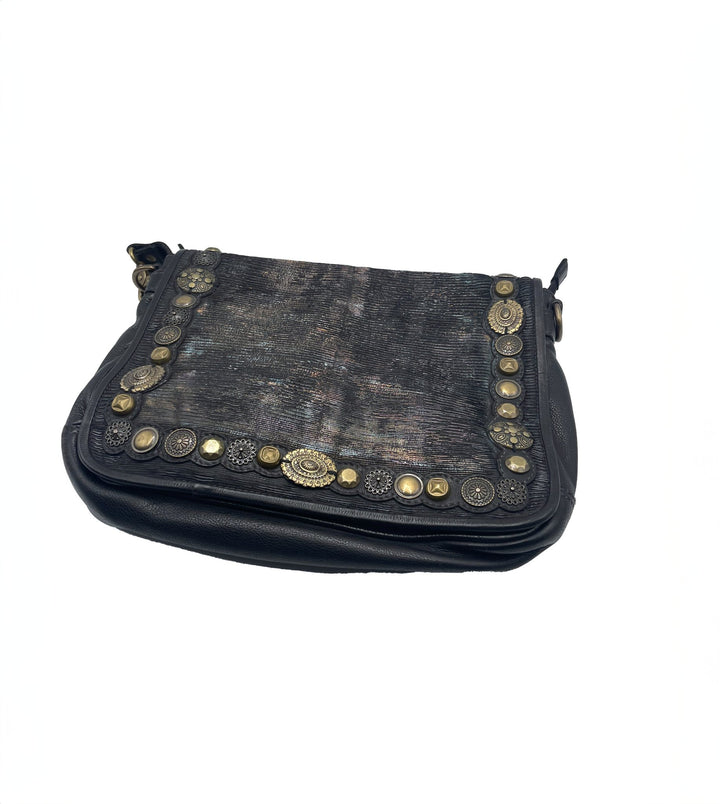 Handmade Classic Black Leather Purse with Gold Studs - ELLY