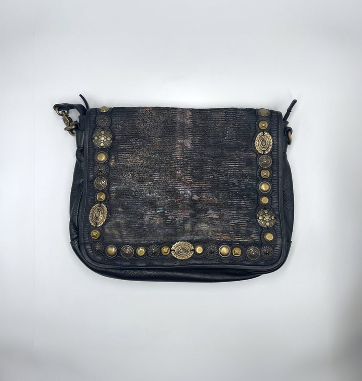 Handmade Classic Black Leather Purse with Gold Studs - ELLY